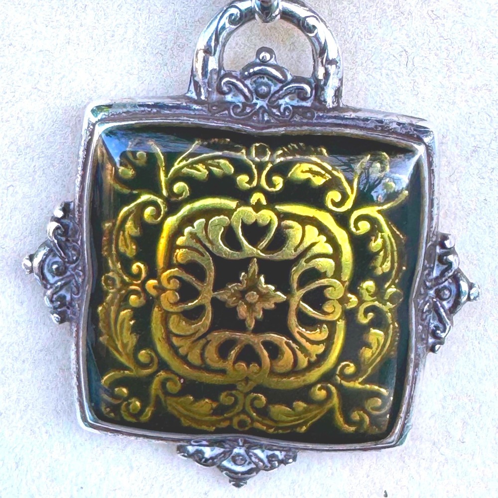 Brighton two tone Gold and black Filigree Square Pendant Necklace - Picture 2 of 7